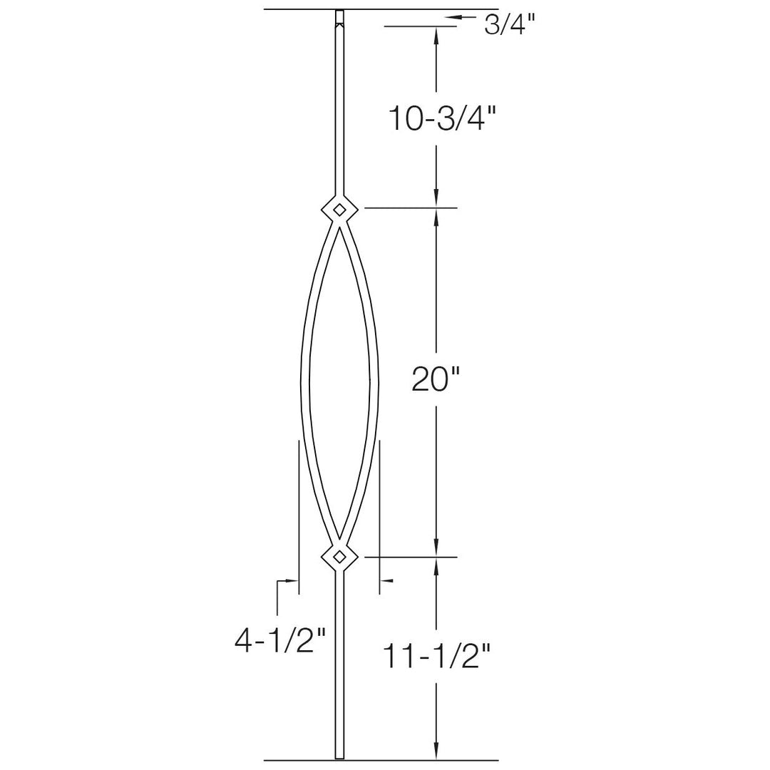 T16 | Iron Baluster | Pointed Oval | 1/2" x 44"
