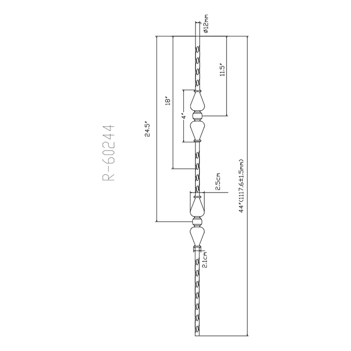 R60244 | Double Urn Iron Baluster | 2771 | 1/2"